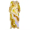 VKBN Batwing Sleeve Maxi Dresses for Women V-Neck Three Quarter Yellow Dress Plus Size Long Dress Fashion 210507