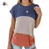 Kvinna sommar T-shirt Kvinnor Kvinnor Casual O-Neck Bat Short Sleeve T Shirt Splice Toppar Tees Fashion For Girls 210623