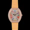 Rose Gold All diamond iced out Ladies watch Roman Numerals Yellow Leather Strap Wristwatches Quartz Women clock