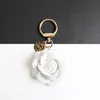 Camellia Flower Keyrings Bag Charms PU Leather Pendant Car Key Chains Accessories Black White Rose Red Jewelry Keychains Rings Hol1968