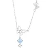 Hanger Kettingen Koreaanse Charm Vrouwen OL Stijl Verzilverd Blauw Kristal Vlinder Ketting Voor Eenvoudige Zirkoon Bruiloft Sieraden