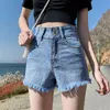 Ripped Burr Denim Shorts voor Vrouwen Zomer Sexy Hoge Taille Losse Casual Vrouwelijke Vintage Tassel 210514