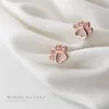 Cute Kot Paw Pogeni Kolczyki dla kobiet i dziewczyny 925 Sterling Silver Słodkie Pink Cyrkon Biżuteria 210707