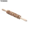 Tenske 38x5cm Jul Embossing Rolling Pin Frosty Mönster Träbakning Kakor Biscuit Verktyg Fondant Cake Graverad Roller SE 211008