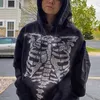 Gothic Svart Rhinestone Punk Hooded Kvinnor Fairy Grunge Dark Academia Jacka Coat Harajuku Zipper Sweatshirts Emo Alt Kläder 210927