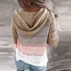Autunno casual scollo a V patchwork con cappuccio manica lunga maglione lavorato a maglia top pullover a righe invernali donna maglioni 11663 210415