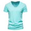 Quality Cotton Men T-shirt V-neck Fashion Design Slim Fit Soild T-shirts Male Tops Tees Short Sleeve T Shirt For Men B0939 210518