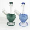 9 inch Pink Purple Blue Green Glass Bong Heart Shape Hookah Shisha Beaker Dab Rig Smoking Water Pipe Filter Bubbler W ICE Catcher