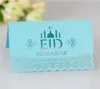 Eid Mubarak Party Table Card 100 sztuk / partia Ramadan Papier Hollow Out Wedding Festival Siedzenia Kartki Muzułmańskie Materiały Islamskie