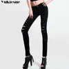 Skinny Jeans Woman White Black Ripped wysokiej talii Skinny Hole Dżinsy Vintage Sexy Długie Spodnie Femme Casual Ołówek Spodnie Dżinsy Dżinsy 210519