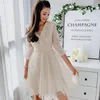 Casual Dresses Dabuwawa Deep V Neck Glamorous Mesh Ball Gown Dress Women Lantern Sleeve High Waist Elegant Ladies Party D18ADR039