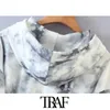 Kvinnor Mode Tie-Dye Skriv ut Beskuren Tröjor Vintage Långärmad Elastisk Hem Kvinna Pullovers Chic Toppar 210507