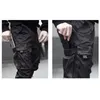 Men Ribbons Color Block Black Pocket Cargo Pants Black Harem Joggers Harajuku Sweatpant Hip Hop Trousers