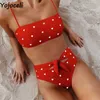 Yojoceli elegant hjärta tryck båge baddräkt för kvinnor sommar strand cool badkläder flicka sexig rem 2 stycken tankini 210609