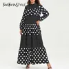 Boheemse hit kleur polka dot oversized jurken voor vrouwen o hals lantaarn mouw lange jurk vrouwelijke herfst 210520