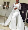 2022 Manches à manches longues robes de mariée en dentelle sirène Bate Bateau décolleté perlé africain plus taille avec sur-divise sur mesure Vestido de Novia