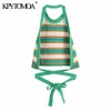 KPYTOMOA Kvinnor Söt Fashion Striped Crop Strikta Tank Toppar Vintage Halter Neck Backless Bow Tied Kvinna Camis Mujer 210625