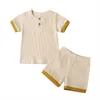 Coton Enfants Pyjamas Ensembles Solide Garçons Vêtements Tops + Shorts Unisexe Pyjama Pantalon Homewear À Manches Courtes Filles Vêtements D'été 210908