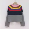 Färgglada Regnblow Striped Pullovers Sweater Kvinnor Vintage Oversized Casual Jumper Atumn Winter Tops 210427