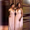 Pink V Neck Beads Bridesmaid Dresses Plus Size Maif Of The Honor Dress A Line Chiffon Pleats Floor Length Wedding Party Gowns 2021 Fasll Winter
