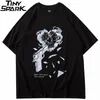 Streetwear Oversize Tshirt Hip Hop Gun Breaking Heart Print T-shirt Män Harajuku Bomull Lös sommar Kortärmad Toppar Tees 210409