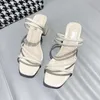 نساء Slippers Square Toe Khaki Sandal 2022 Summer Shoe Female Slies Black Slipper High Heel Beige Vintage Sandels for 42