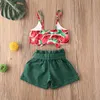 6m-4y sommar toddlder spädbarn baby barn flicka kläder set vattenmelon print bow väst toppar shorts kläder outfits 210515