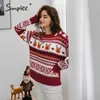 Julröd Långärmad Kvinnor Casual Tröja Höst Vinter Animal Design Kvinna Pullover Fashion Stickad Sweater Toppar 211218