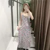 Floral Slip Long Dresses Woman Summer Spaghetti Strap Backless Sexy Women Side Slit Holiday Beach 210519