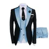 Nieuwe Populaire Zwart 3 Stuk Pak Mannen Bruiloft Tuxedos Beige Notch Revers Slim Fit Bruidegom Tuxedos Heren Diner Prom Blazer (jas + Broek + Tie + Vest) 770