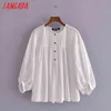 Women Retro Summer Hollow Out Oversized Cotton Romantic Blouse Long Sleeve Chic Female Shirt Tops 3H185 210416