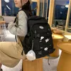 DCIMOR Stor kapacitet Drawstring Women Ryggsäck Kvinna Multi-Pocket Vattentät Nylon Book Bag College Girl Buttons Schoolbag 210922