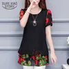 Moda Plus Size Krótki rękaw Kobiety Koszule Lato Szyfon Luźny Dorywczo Drukowanie O-Neck Kobiety Bluzki 4610 50 210527