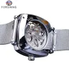 Forsining New Fashion Mechanical Watch för män Square Automatic Skeleton Analog Silver Slim Mesh Steel Band Watch Relojes Hombre Q0902