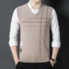 Men's Vests Winter Fit Type Collarless Casual Middle-aged Green Ordinary Wool Autumn Sweater