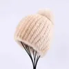 100% echte nertsen bonthoed vrouwen winter gebreide beanie Russische meisjes cap met pom poms dikke vrouwelijke elastische 211228