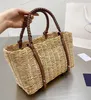 Womens Straw Large Capacity Bag Summer Handbag Designer Letter Print Tote High Quality Handmade Zipper Shopping Bags Luxury Travel234S