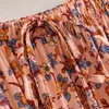 Jastie Boho Floral Print Rome Midiスカート夏の弾性ハイウエスト包帯パッチワークFalda Loose Vintageバケーションスカート210419