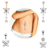 Bengelen vlinder kristal navel piercing bel knop ringen chirurgisch roestvrij staal voor vrouwen mode zomer strand partij sieraden zilver rosé goud kleur