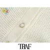 TRAF Women Fashion Floral Embroidery Cropped Cardigan Sweater Vintage Lange Mouw Button-Up Vrouwelijke Bovenkleding Chic Tops 210415