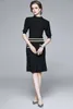 Autumn Sexy Slim Black Bodycon Knitted Dress Runway 2023 Ladies Designer Summer Half Sleeve Mock Neck Holiday Prom Office Chic Pencil Dresses Graceful Women Clothes