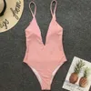 セクシーな深いVネック水着ソリッドカラーの水着女性ボディスーツ背中にのモノキニのBathing Suit Beachwear 210521