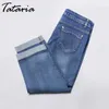 Tataria Plus Size Stretch Capris Jeans Women Knee Length Denim Women's Skinny with A High Waist Female Summer 210514