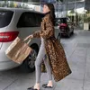 Women's Trench Coats Plus Size Women Long Sleeve Leopard Print Coat 2022 Autumn Winter One-Piece Fashion Vintage Cardigan And Jackets Female