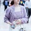 flower embriodery purple cropped cardigan sets women vintage knitted oversized autumn winter mohair sweater cardigan 210415