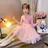 2021 new western style children's princess dress knitted long-sleeved stitching girls dress spring and autumn P5806 G1026