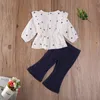 0-3Years Spring Autumn Toddler Infant Kid Baby Girl Clothes Set Heart Ruffles Long Sleeve Top Flare Pants Jeans Outfits 210515