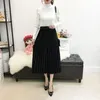 Jupes 2022 coréen noir bande élastique ceinture Maxi jupe velours plissé longues femmes automne hiver taille haute Midi