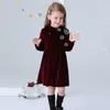 Children Dress Winter Girl Dress For Girls Solid Color Gold Velvet Girls Long Sleeve Dress Q0716