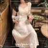 Fairy Vintage Dress Women Evening Party Elegant Midi Dress Kvinna Broderi Blommig Designer Drees Korean Summer 210521